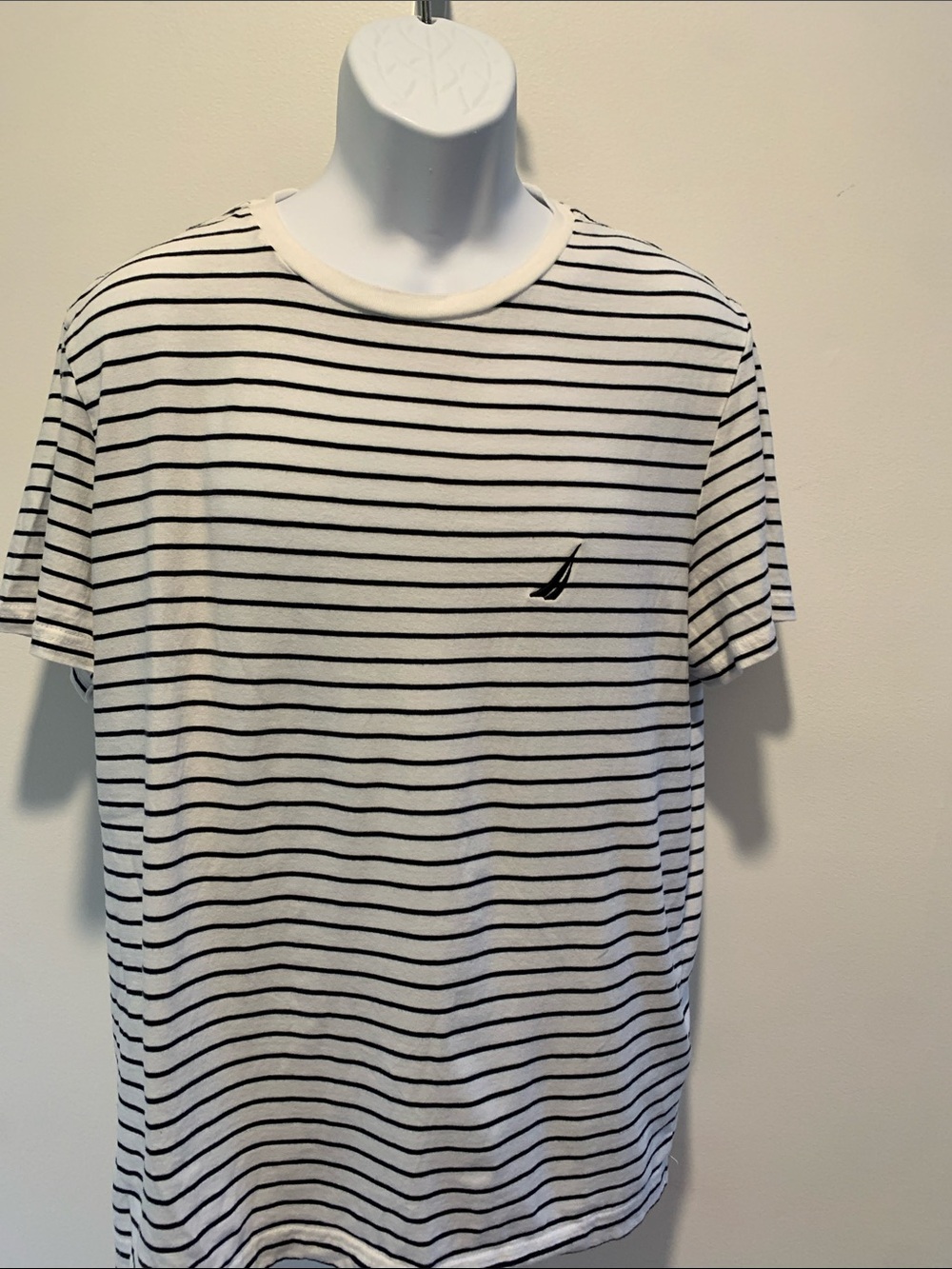 Nautica White and Navy Striped Short Sleeve Crewneck Tee